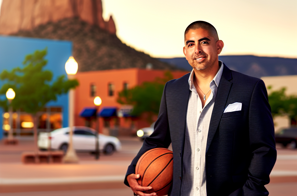 Colorado entrepreneur standing in Grand Junction holding a basketball, representing motivation and sports-inspired leadership