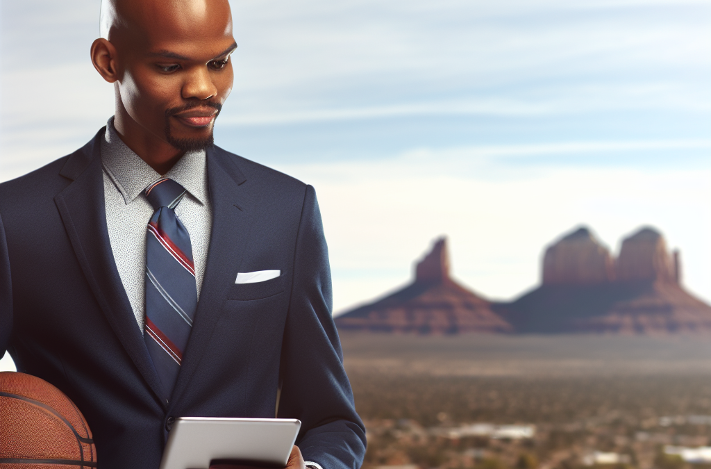 Entrepreneur in Grand Junction holding a basketball and reviewing notes outdoors, representing motivation and sports-inspired leadership.